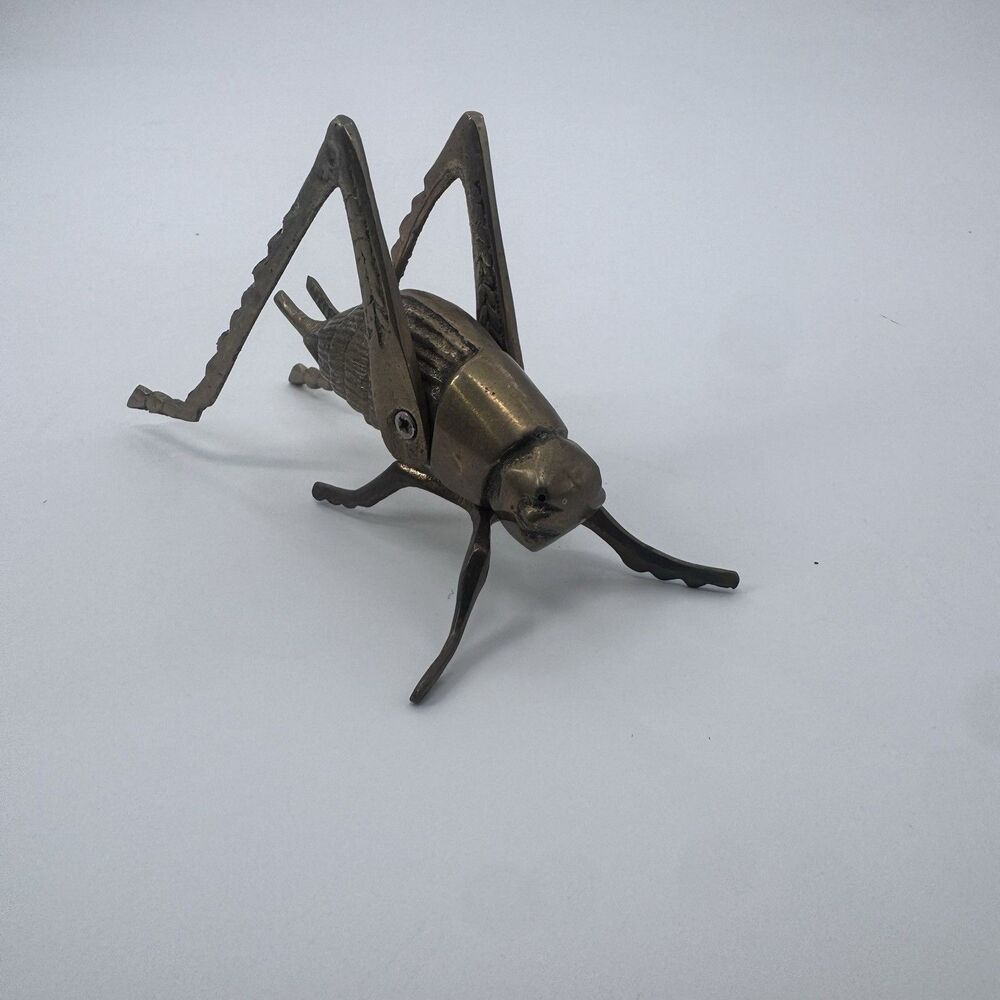 Vtg Solid Brass Cricket Grasshopper Figurine Paperweight Articulating Legs